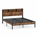 Metallbett mit MDF Kopfteil und Regal, 140x200 cm, Schwarz/Braun