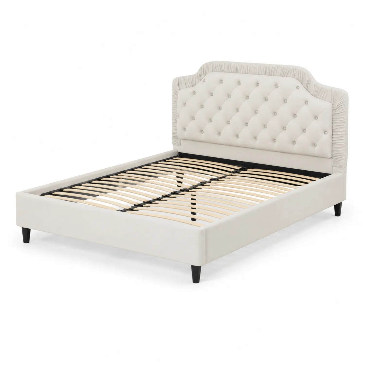 Polsterbett Stoff Beige 160x200 cm mit Gestepptem Kopfteil