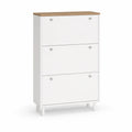 Schuhschrank MDF Weiß mit Holzoptik Akzent 100x80x24 cm