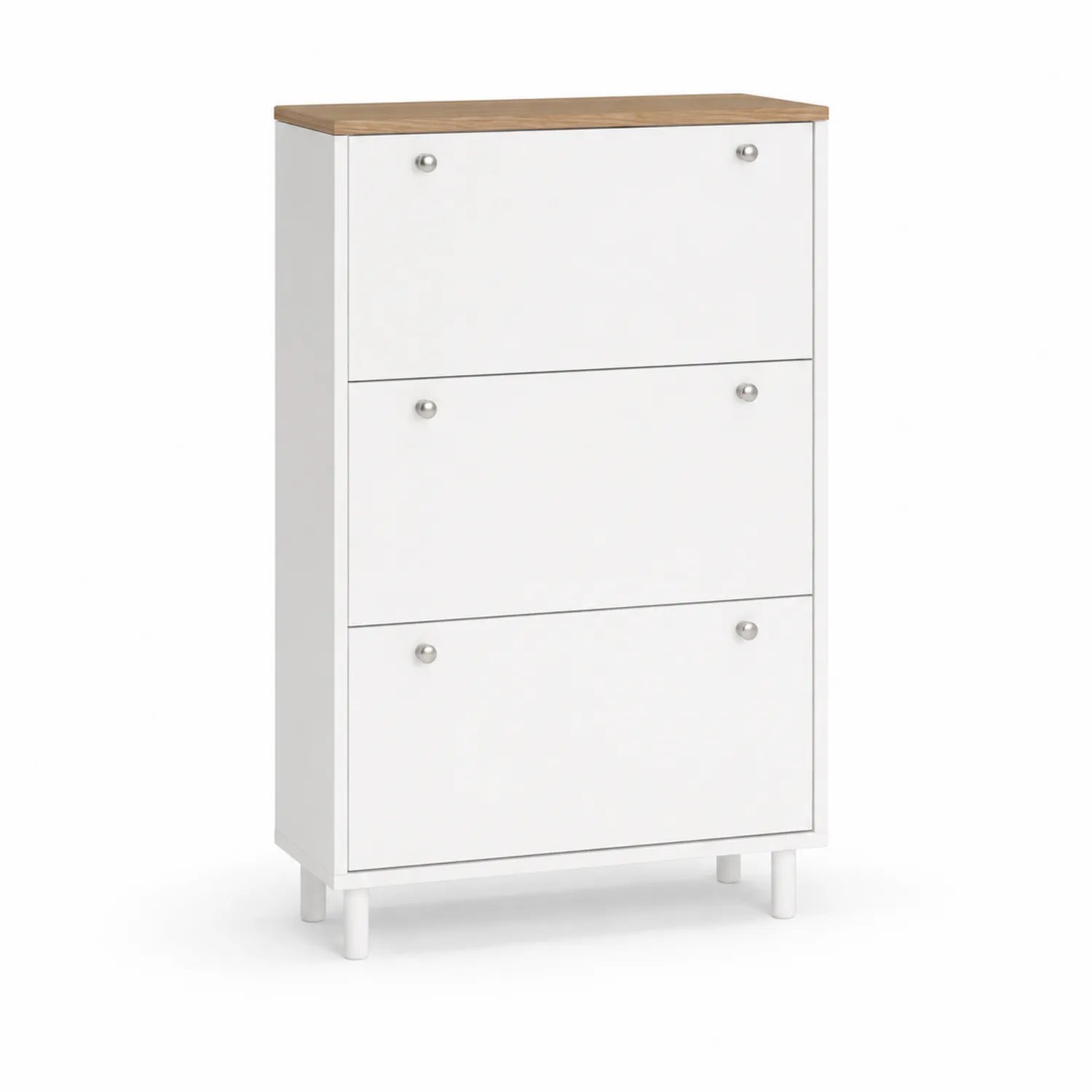 Schuhschrank MDF Weiß mit Holzoptik Akzent 100x80x24 cm