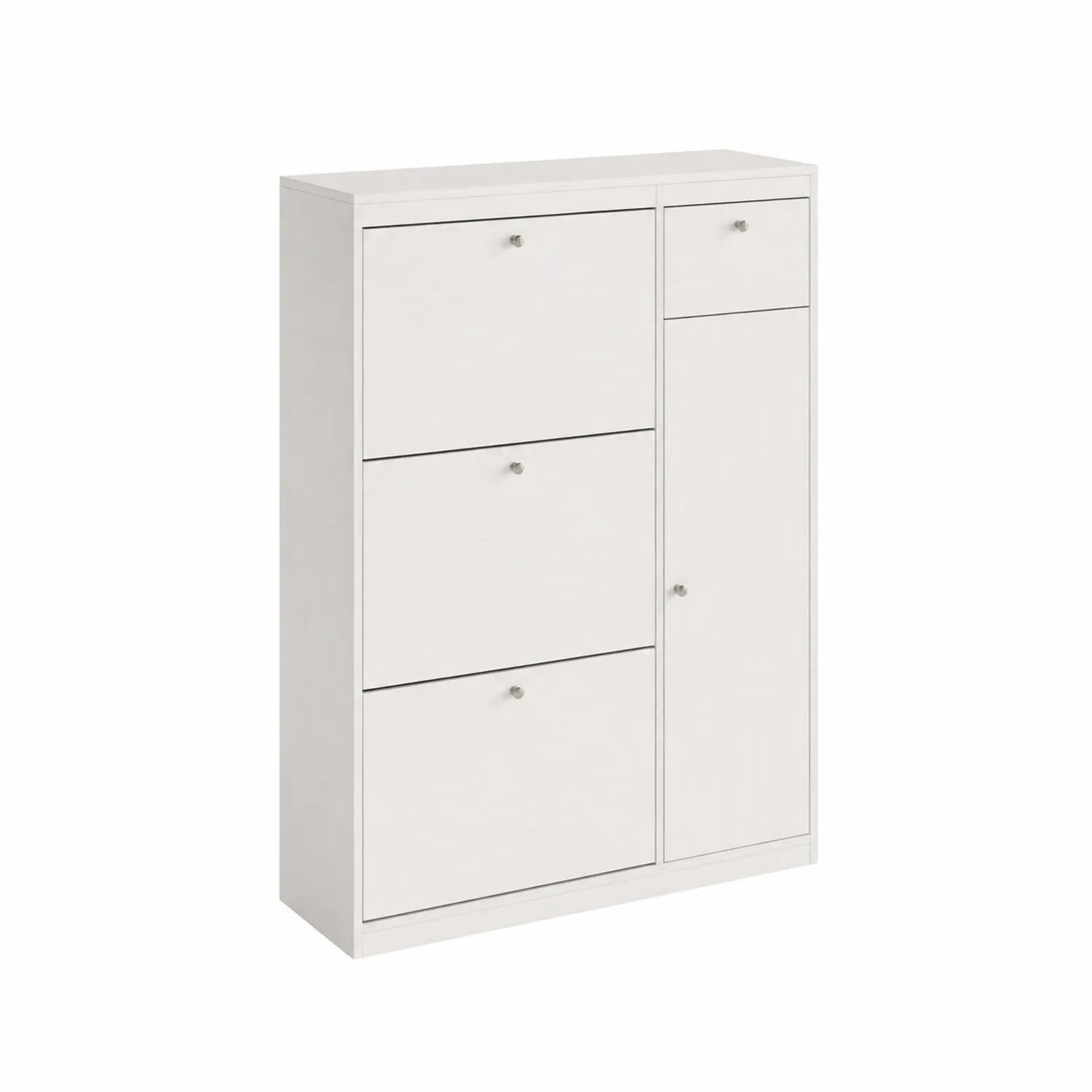 Weißer Schuhschrank mit 3 Klappen und 1 Tür, Holzwerkstoff