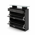 Schuhschrank Schwarz mit Holzspanplatte und Glasoberfläche