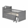 Holz-Kinderbett mit Schubladen und Leiter Grau