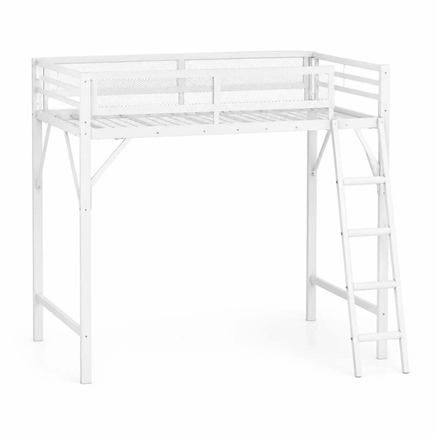 Hochbett aus Metall mit Leiter Weiß 200x90 cm