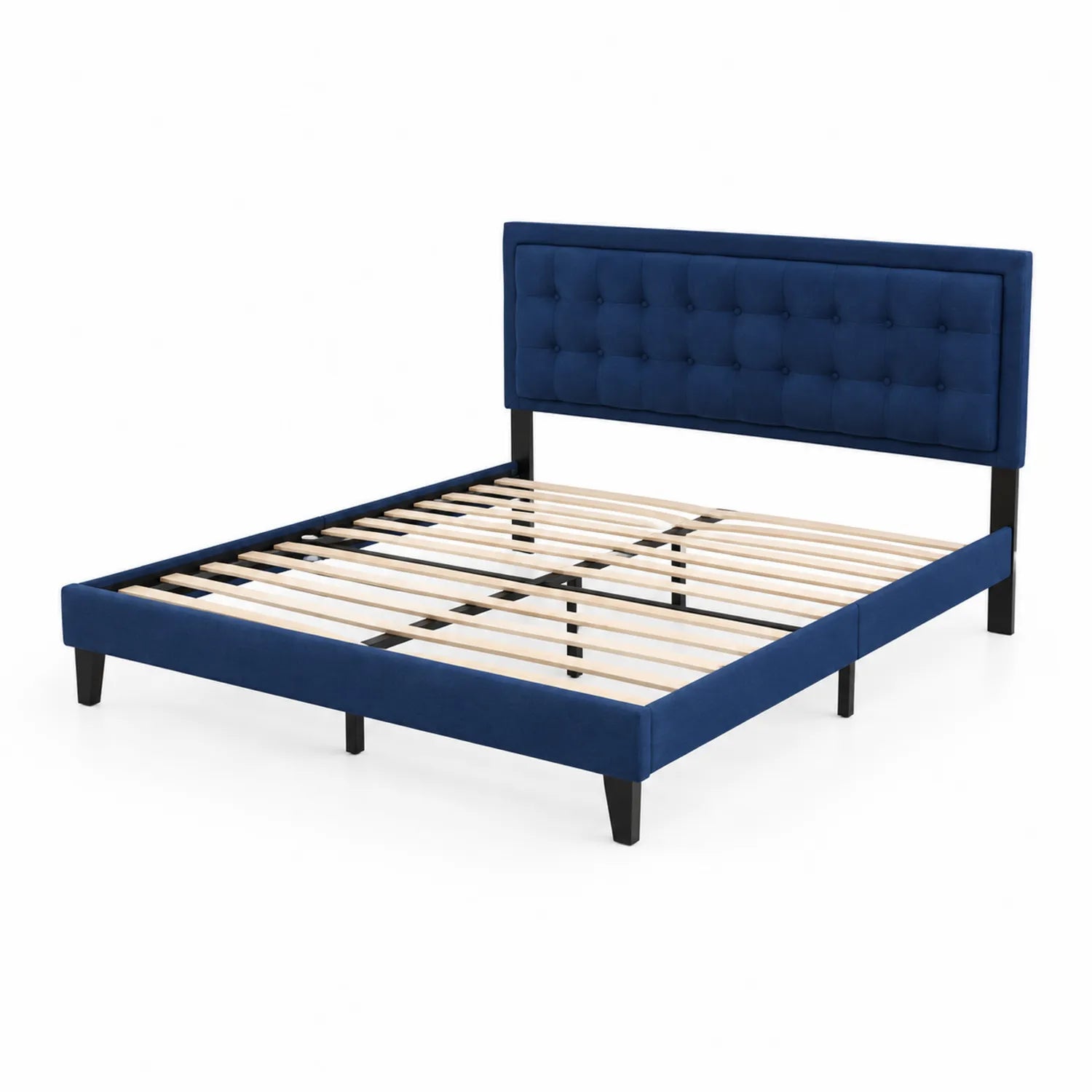 Bettgestell mit Kopfteil aus Polyester Blau 160x200 cm