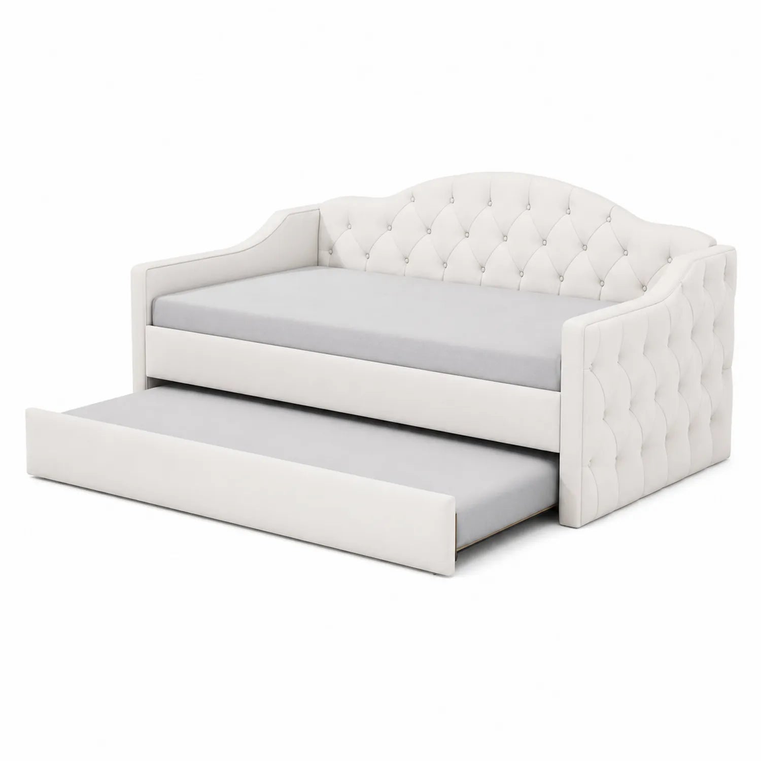 Tagesbett mit Ausziehbett Stoff Beige 200x90 cm