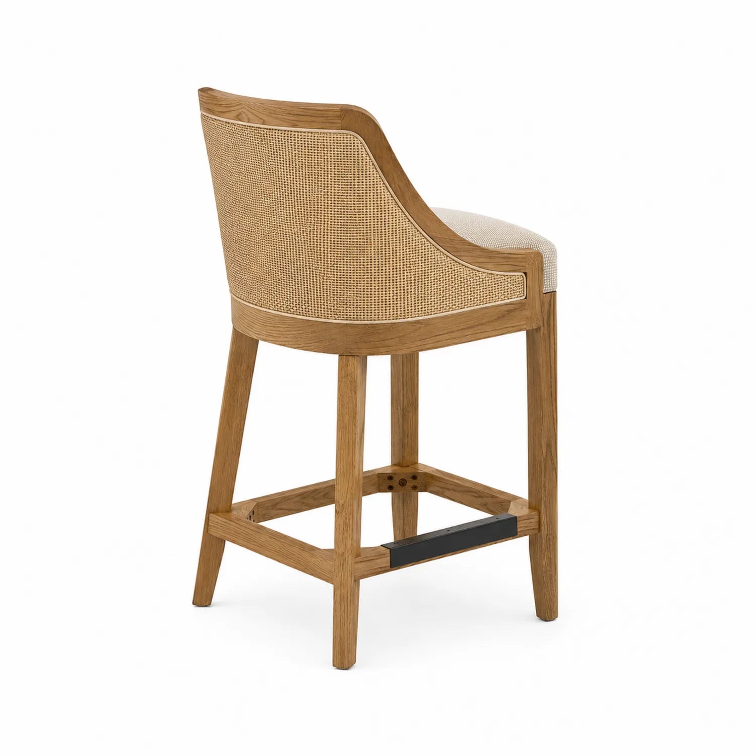 Barhocker Eiche Rattangeflecht Stoff Beige