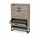 Schuhregal mit 2 Klappen und Schublade aus MDF und Metall, 110 cm hoch